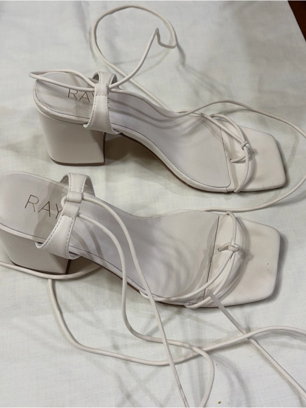 RAYE White Lace-Up Square Toe Block Heel Sandals